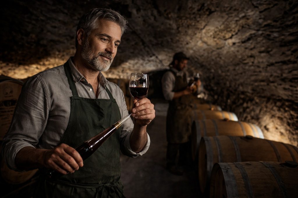 Man brewing wine underground