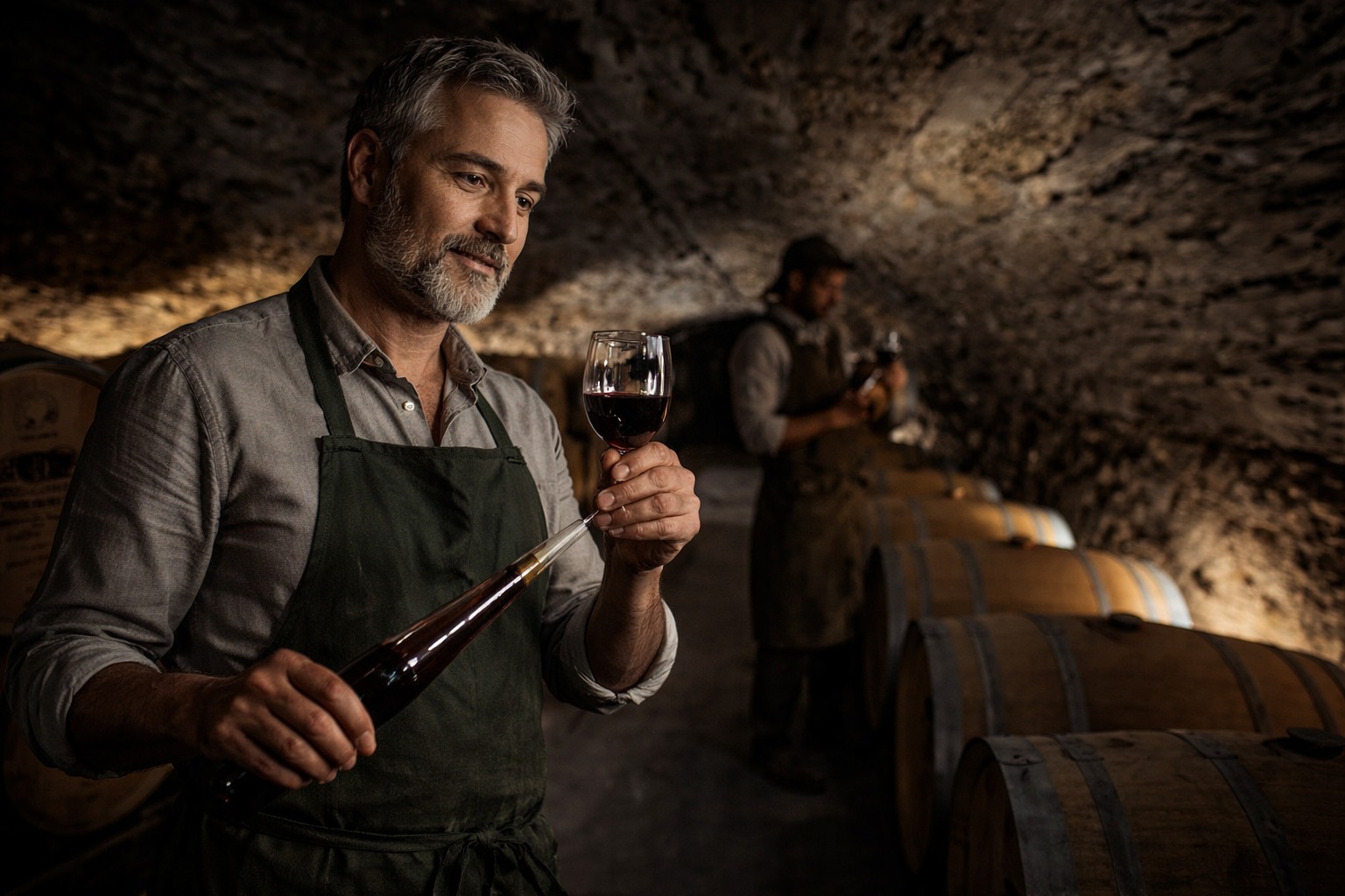 Man brewing wine underground